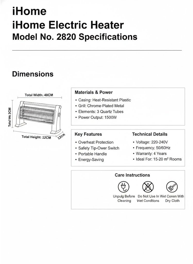 آي هوم iHome دفاية كهربائية 1500 وات – تصميم آمن وسريع التسخين – موفرة للطاقة - Image 3
